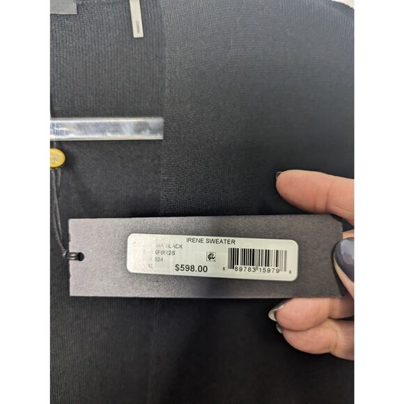 Kobi Halperin Irene Black Long Line Sweater with Ostrich Feather Trim XL New - Picture 6 of 14